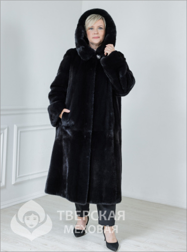 Норковая шуба «Графиня» капюшон графит 115