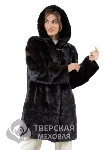 Норковая шуба «Джаз» капюшон махагон