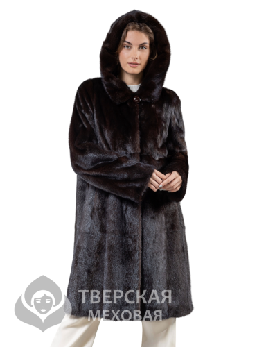Норковая шуба «Белла» капюшон махагон 100